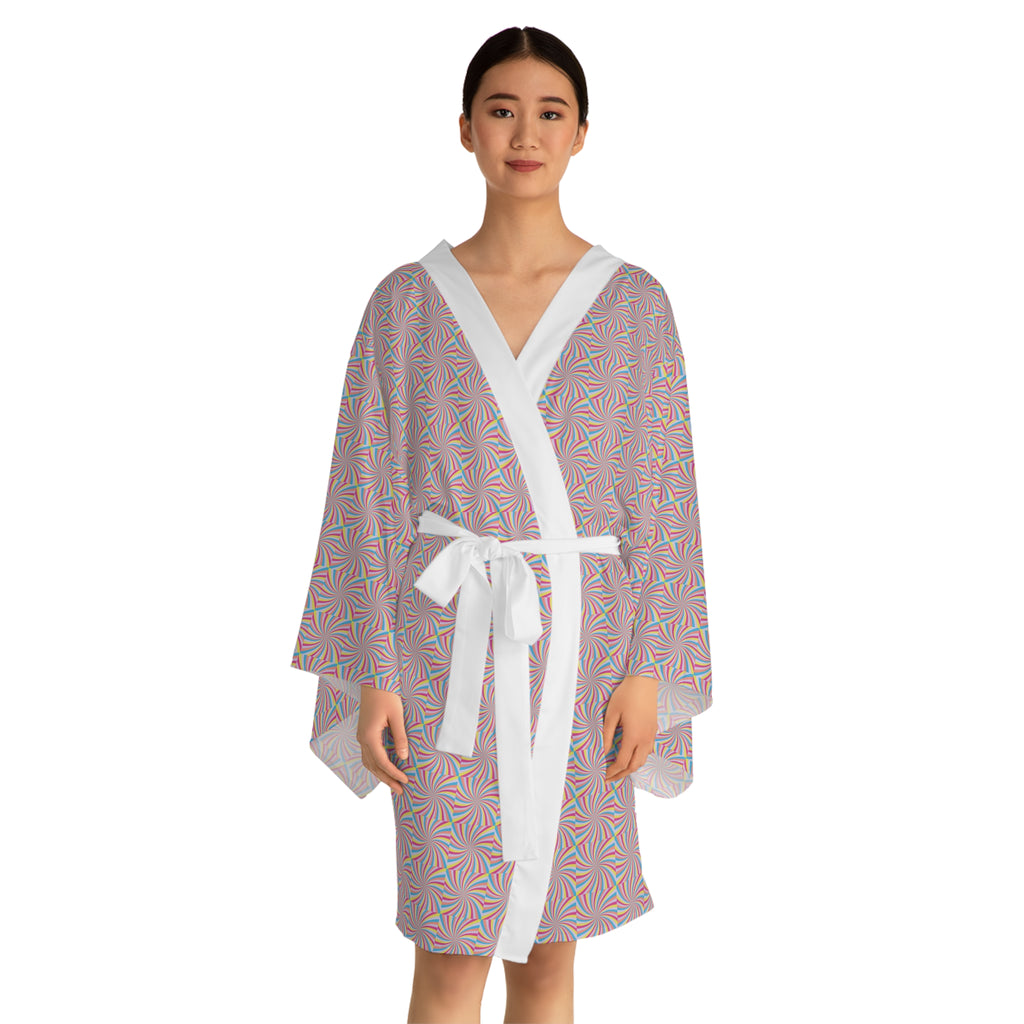 Colorful Pinwheel - Long Sleeve Kimono Robe - Chic Loungewear, Spa Outfit, Gift for Her, Inner Peace, Home Comfort