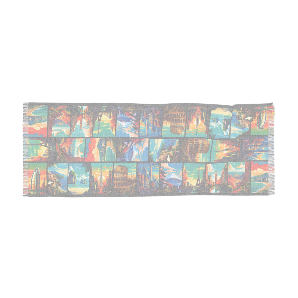 Cities and Landmarks - Big Print - Black - Scarf - Lightweight Shawl, Perfect for Outdoor Events, Mothers Day Gift