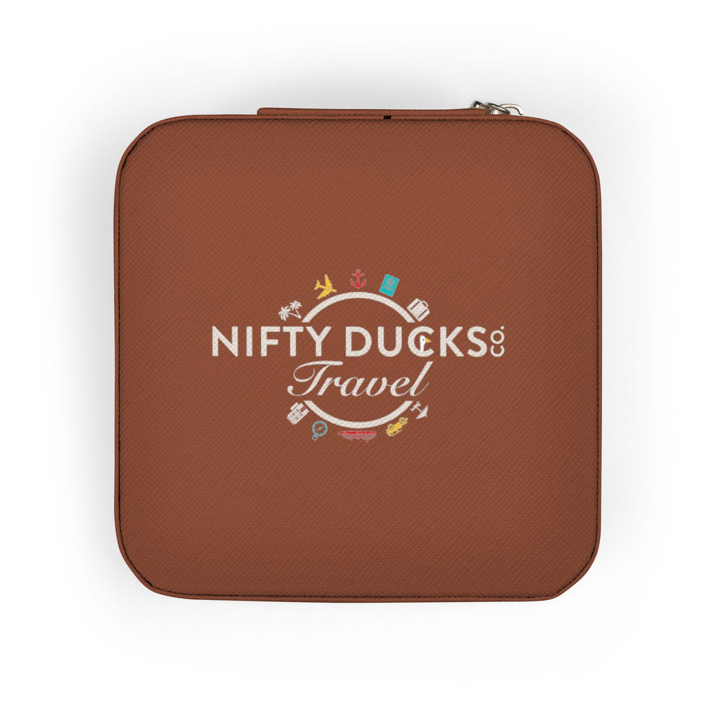 Nifty Ducks Co. Travel Logo - Compact Jewelry Travel Case – Pink Travel Organizer with Ring Rolls & Compartments