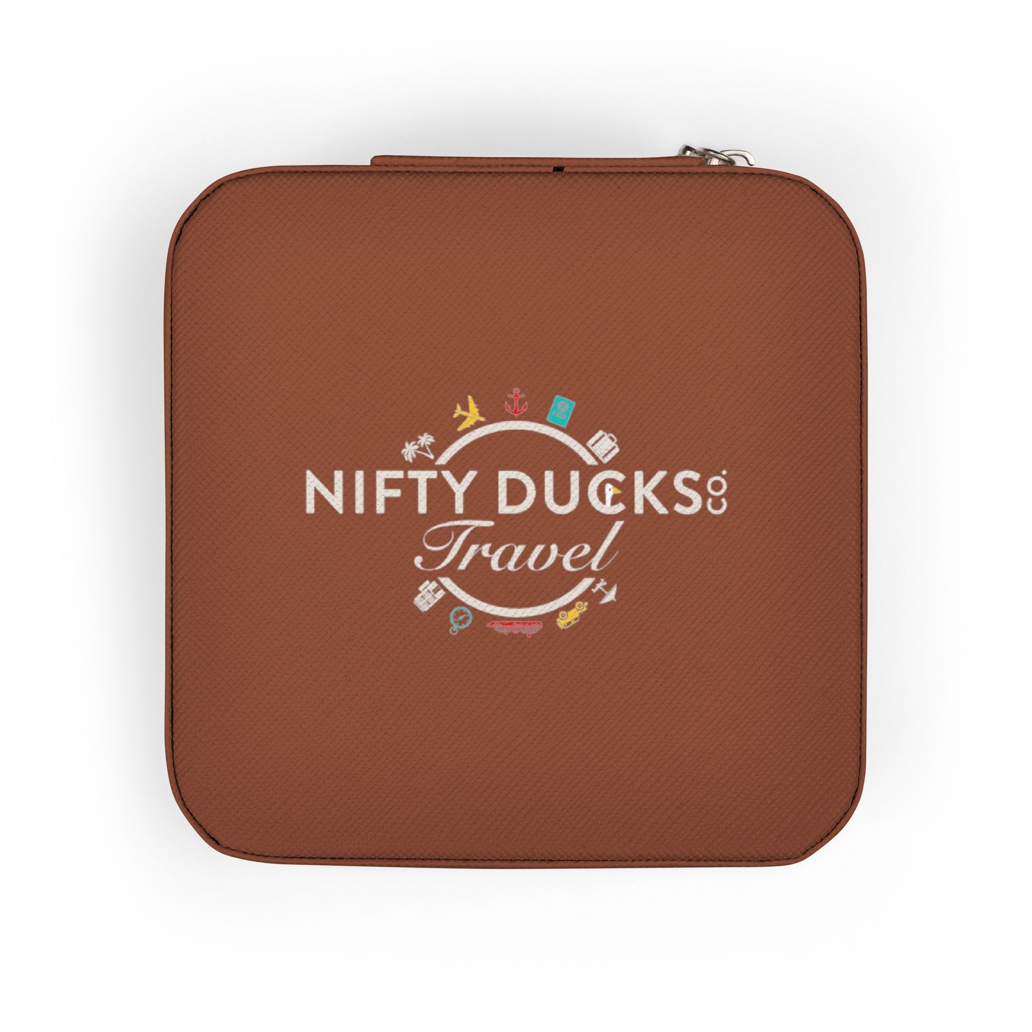 Nifty Ducks Co. Travel Logo - Compact Jewelry Travel Case – Pink Travel Organizer with Ring Rolls & Compartments