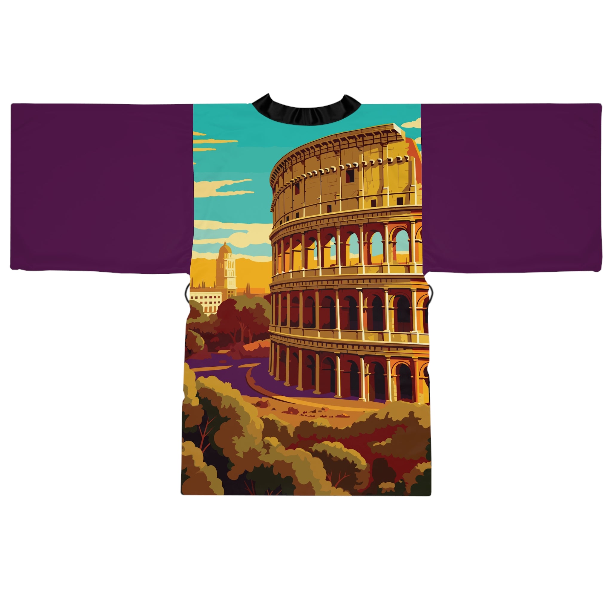Cities and Landmarks - Colosseum - Rome - Long Sleeve Kimono Robe - Chic Loungewear, Spa Outfit, Gift for Her, Inner Peace, Home Comfort