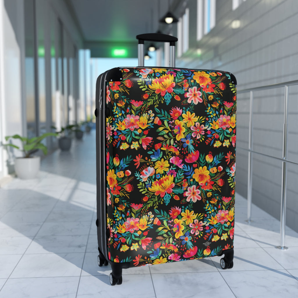 Bright Watercolor Flowers - Black - Suitcase - Stylish Luggage for Adventurers