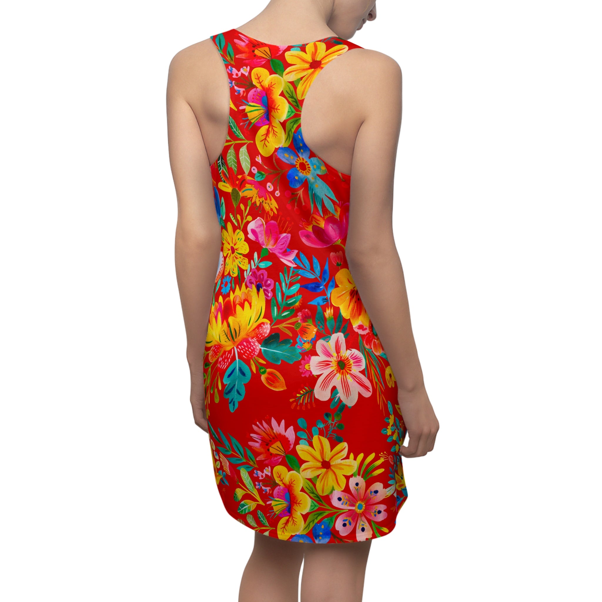 Bright Bold Watercolor Flowers -  Racerback Dress for Summer Fun, Beach Wear, Vacation Style, Party Outfit, Ladies Sundress