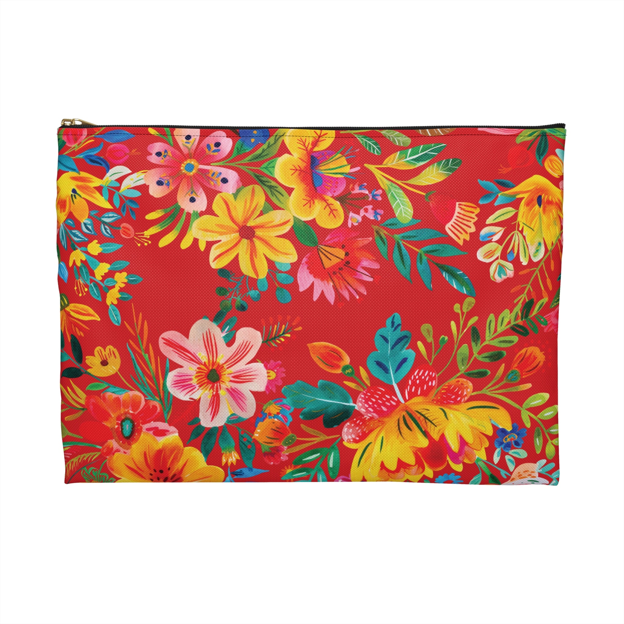 Bright Watercolor Flowers Accessory Pouch - Perfect for Adventurers & Travelers - Scarlet