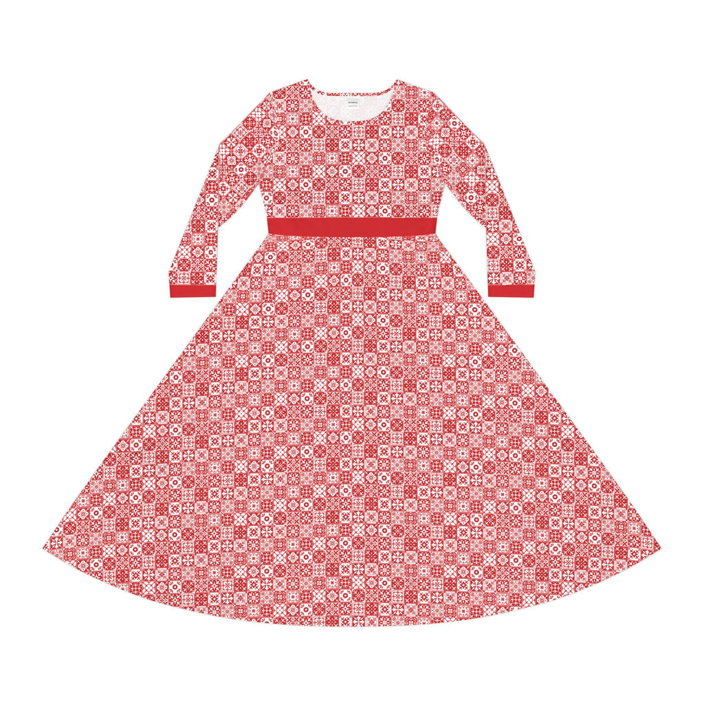 Elegant Women's Long Sleeve Dance Dress - Mediterraneo Mosaic - Red
