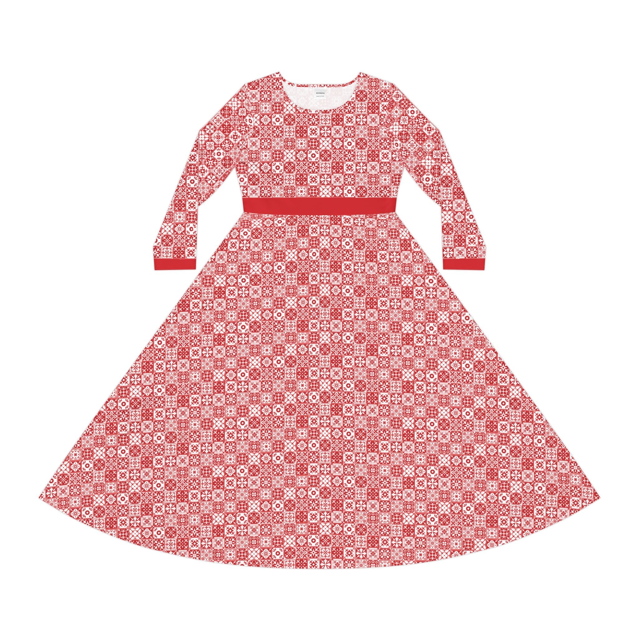 Elegant Women's Long Sleeve Dance Dress - Mediterraneo Mosaic - Red