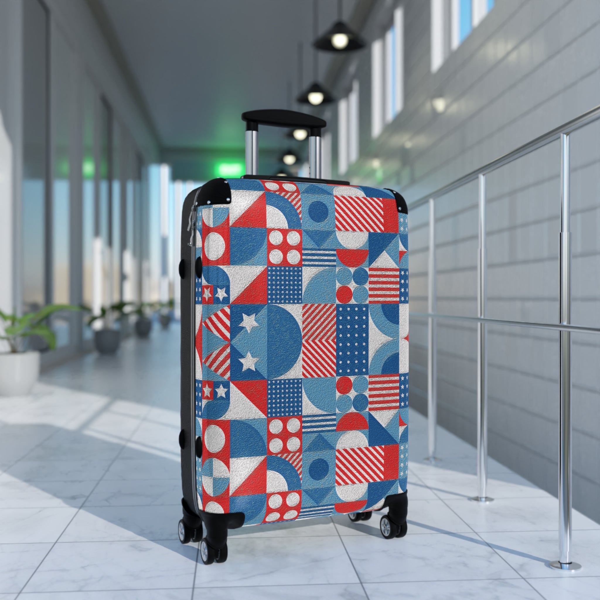 Red White and Blue Geometric Pattern - Stylish Luggage - Suitcase for Adventurers - Blue