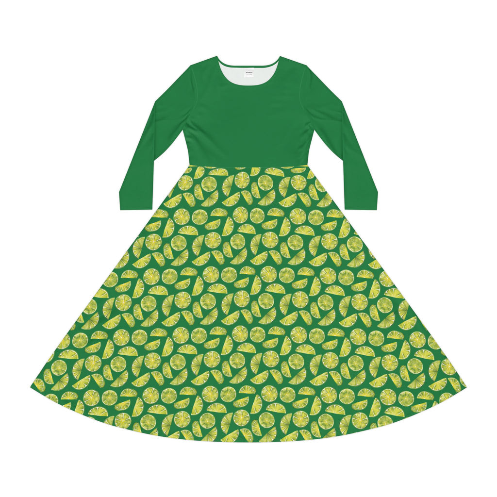 Zest Coast Vibes - Elegant Women's Long Sleeve Dance Dress - Green