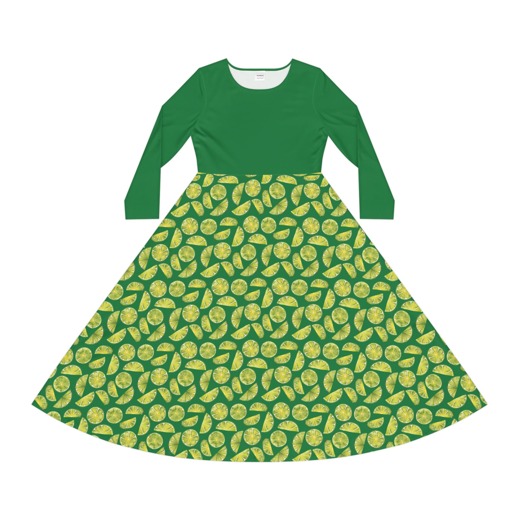 Zest Coast Vibes - Elegant Women's Long Sleeve Dance Dress - Green