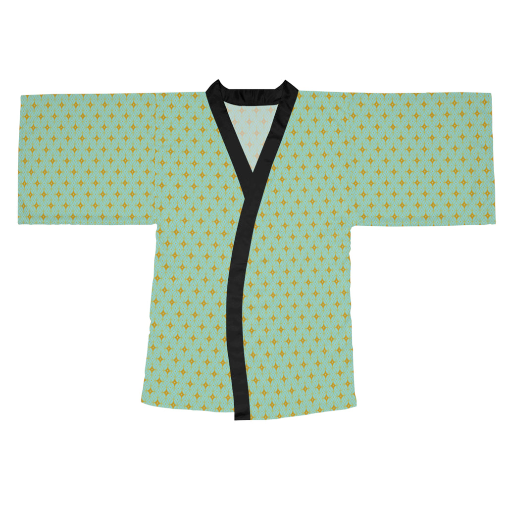 Virella - Long Sleeve Kimono Robe -Electric Blue - Gold - Chic Loungewear, Spa Outfit, Gift for Her, Inner Peace, Home Comfort