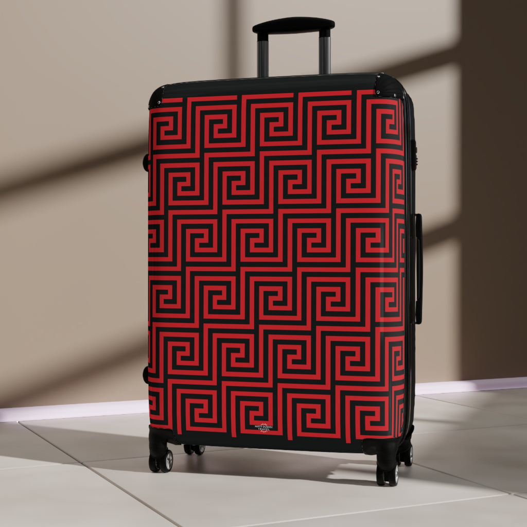 Greek Key - Red - Black - Suitcase - Stylish Luggage for Adventurers