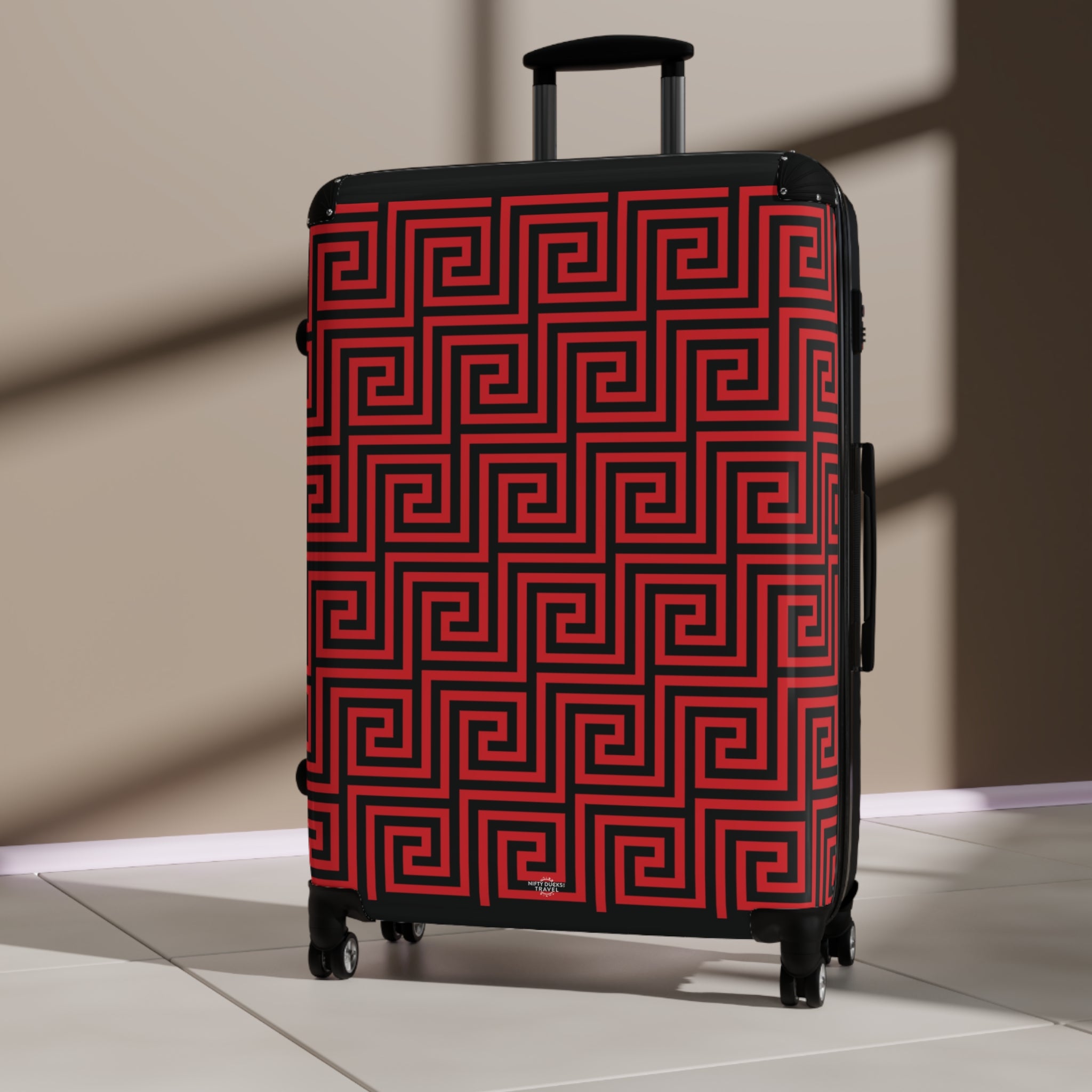 Greek Key - Red - Black - Suitcase - Stylish Luggage for Adventurers