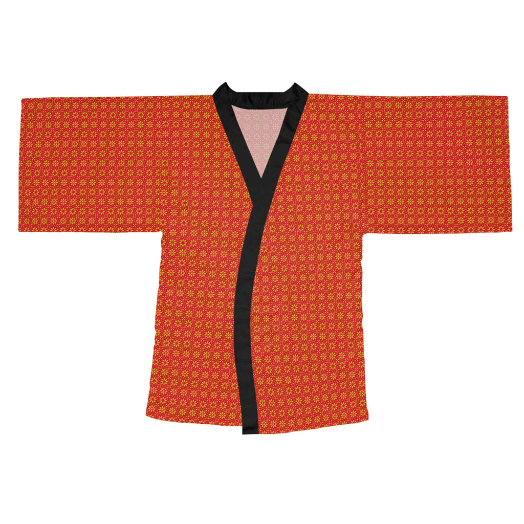 Florina - Small print - Long Sleeve Kimono Robe - Scarlet - Gold - Chic Loungewear, Spa Outfit, Gift for Her, Inner Peace, Home Comfort