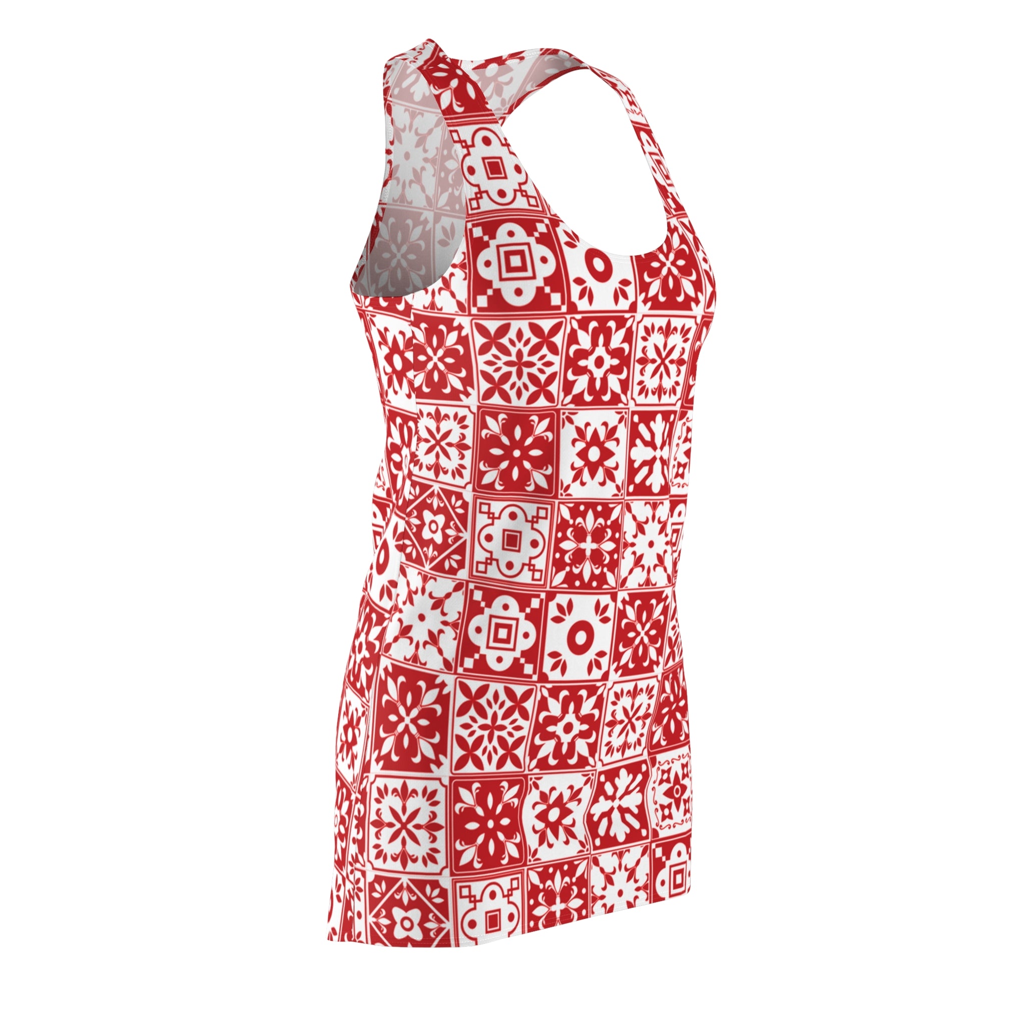 Mediterraneo Mosaic - Red - Big Print -  Racerback Dress for Summer Fun, Beach Wear, Vacation Style, Party Outfit, Ladies Sundress