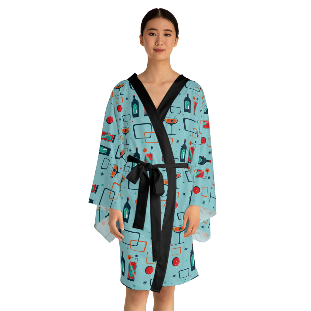 Cocktail Time - Electric Blue - Long Sleeve Kimono Robe - Chic Loungewear, Spa Outfit, Gift for Her, Inner Peace, Home Comfort