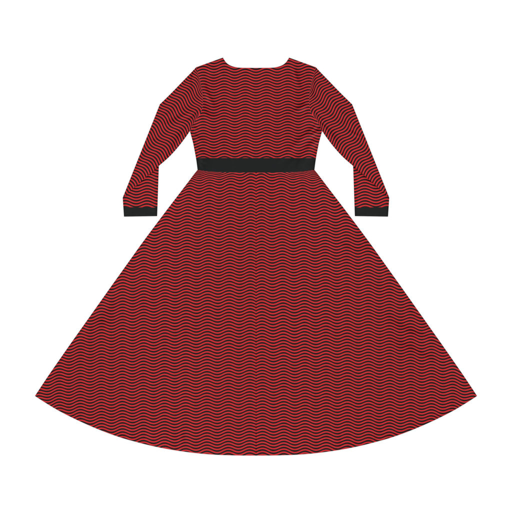 Elegant Women's Long Sleeve Dance Dress - Scarlet Waves - Black