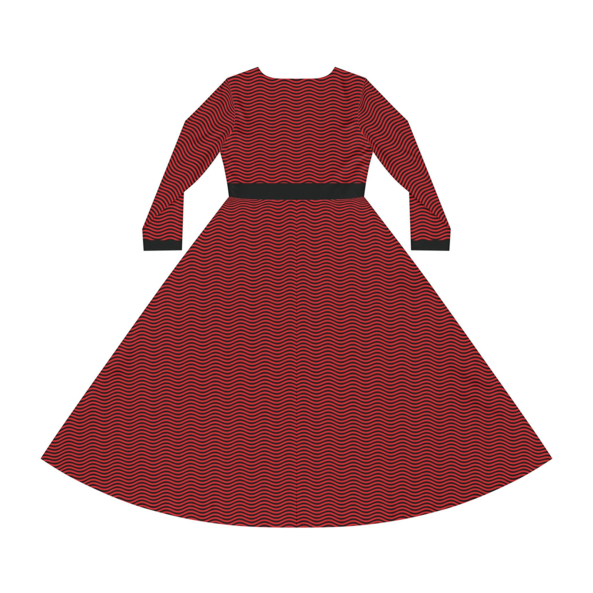 Elegant Women's Long Sleeve Dance Dress - Scarlet Waves - Black