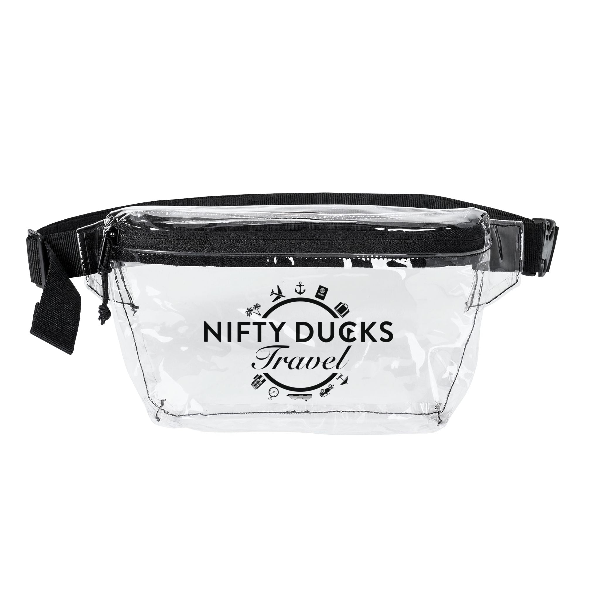 Clear Travel Fanny Pack — Nifty Ducks Travel Logo - Transparent Waist Bag