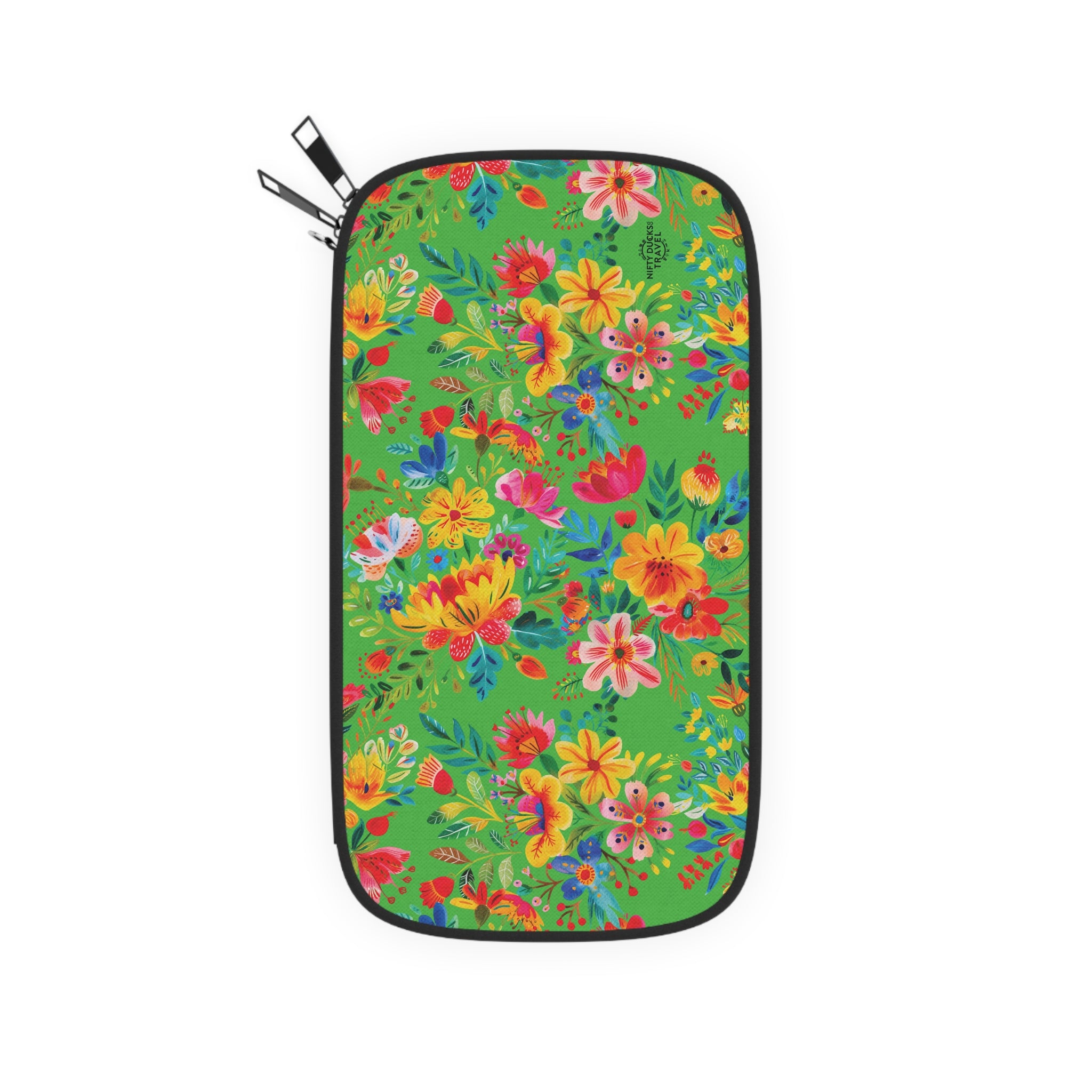 Bright Watercolor Flowers Passport Wallet - Perfect for Adventurers & Travelers - Lime Green