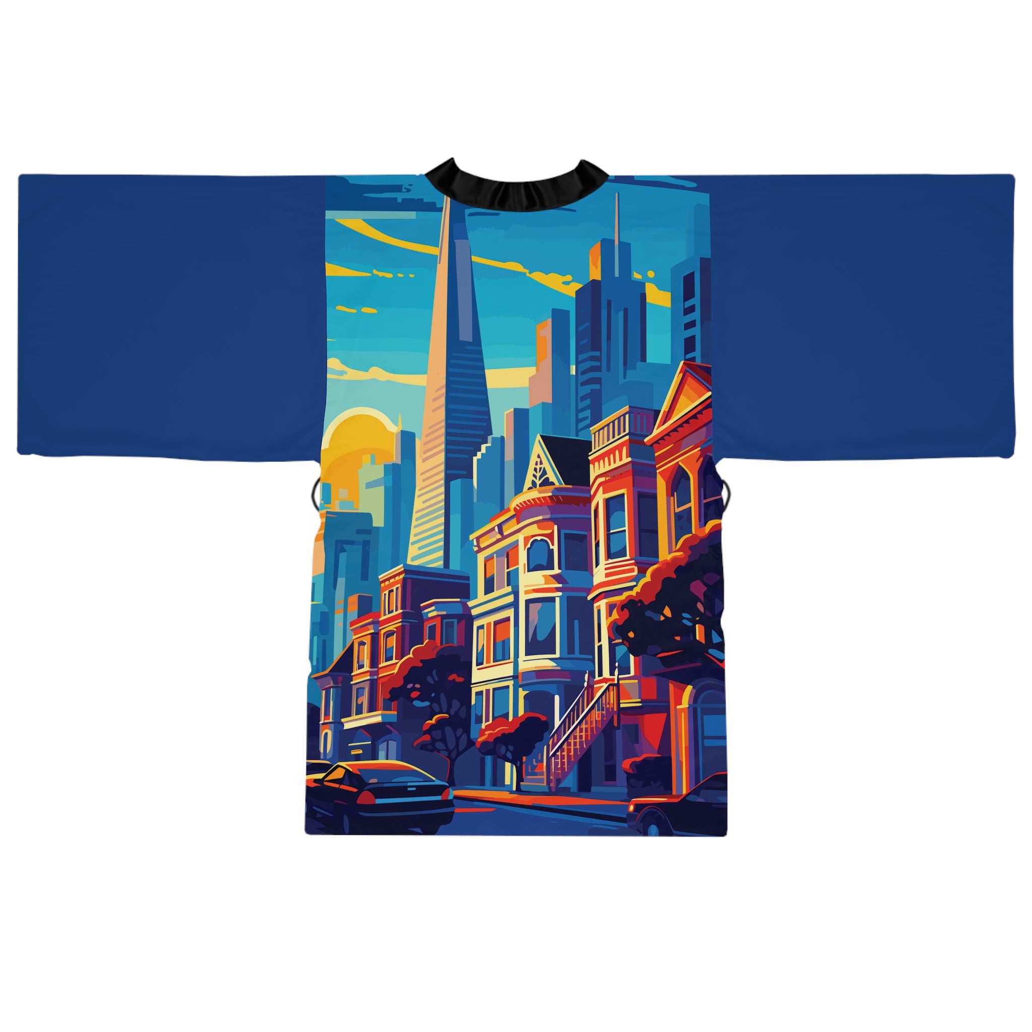 Cities and Landmarks - Painted Ladies - San Francisco - Long Sleeve Kimono Robe - Chic Loungewear, Spa Outfit, Gift for Her, Inner Peace, Home Comfort