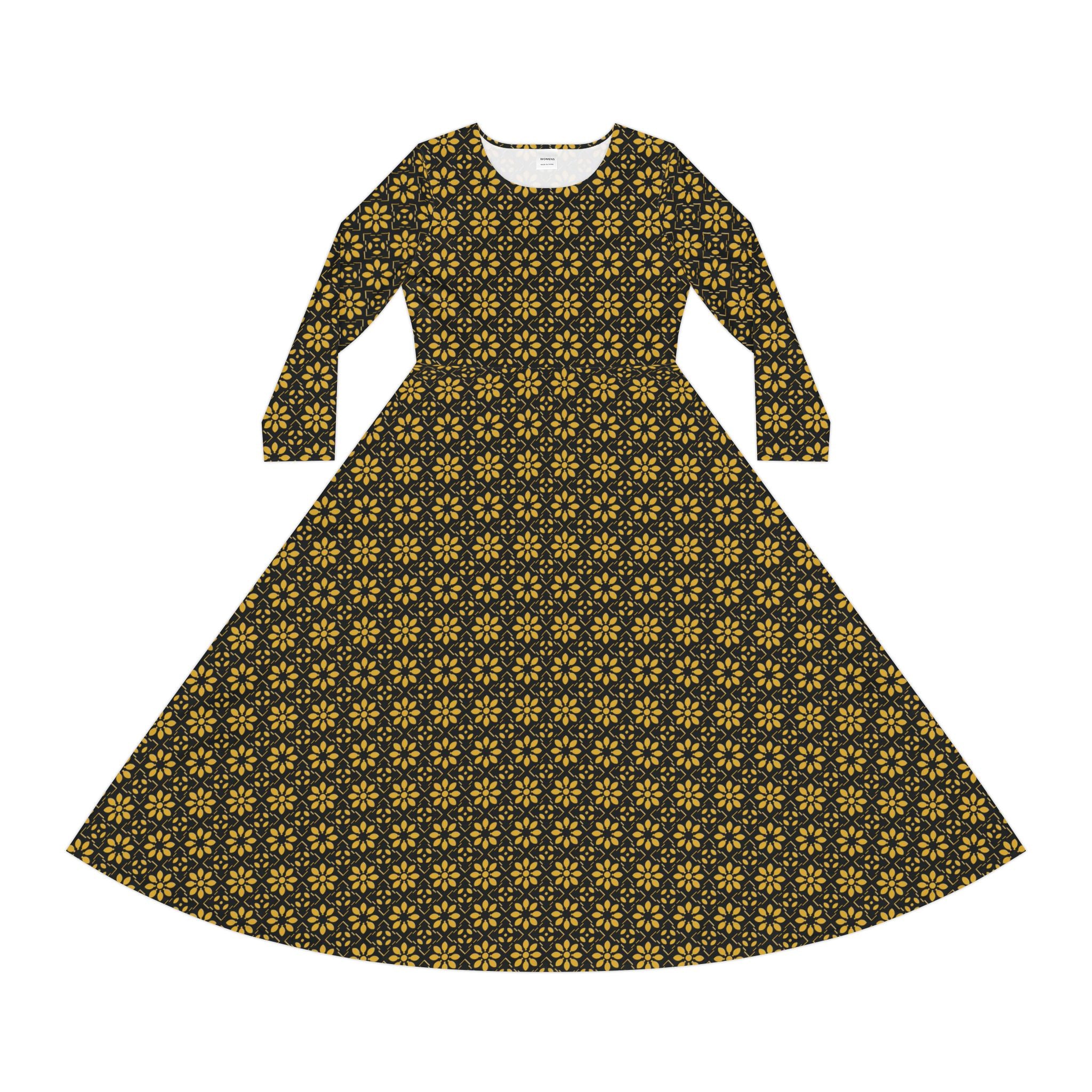 Florina - Black - Gold - Elegant Women's Long Sleeve Dance Dress