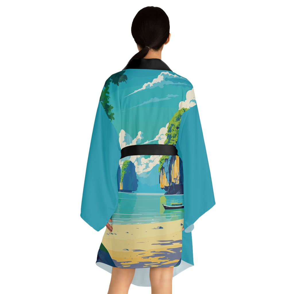 Cities and Landmarks - Krabi - Thailand - Long Sleeve Kimono Robe - Chic Loungewear, Spa Outfit, Gift for Her, Inner Peace, Home Comfort