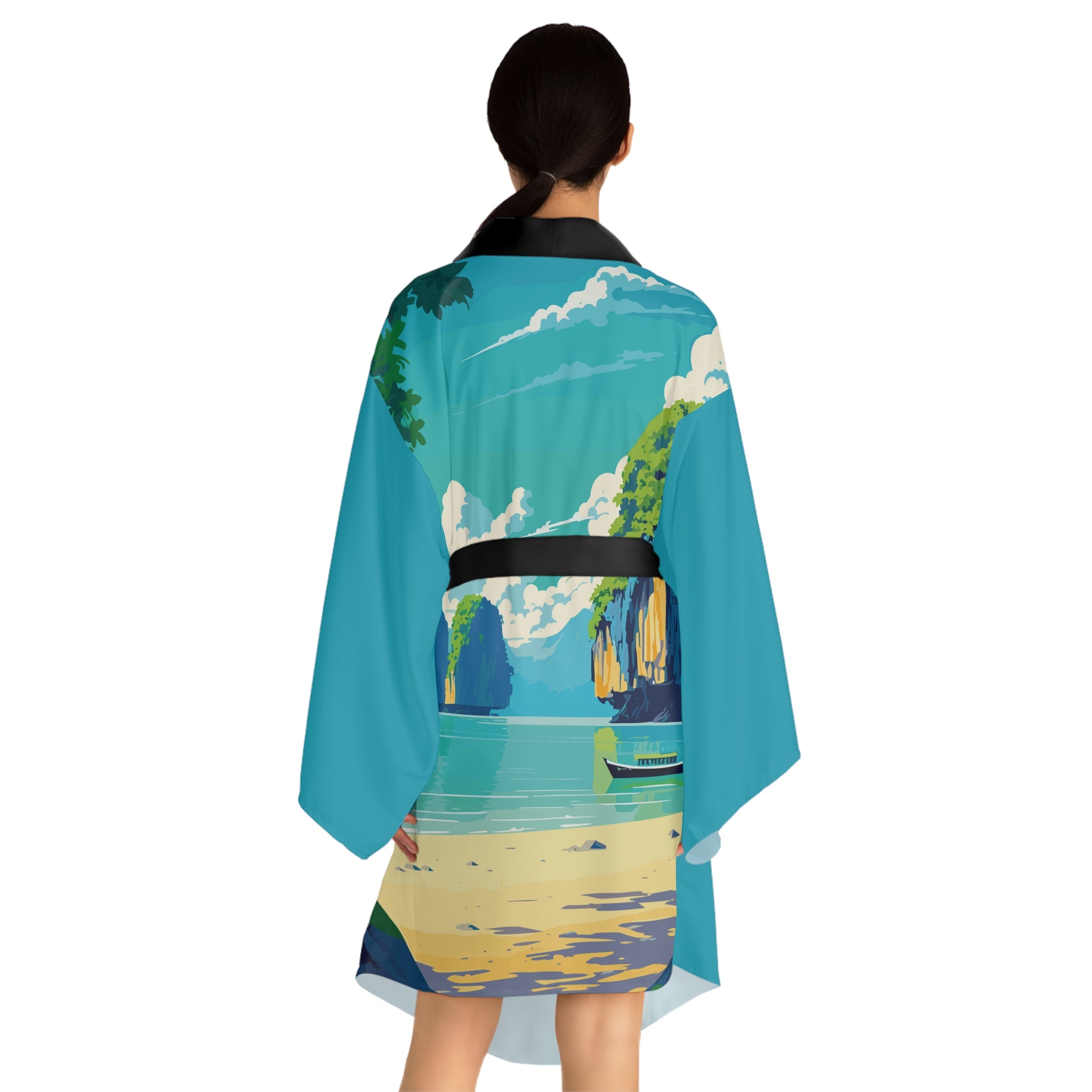 Cities and Landmarks - Krabi - Thailand - Long Sleeve Kimono Robe - Chic Loungewear, Spa Outfit, Gift for Her, Inner Peace, Home Comfort