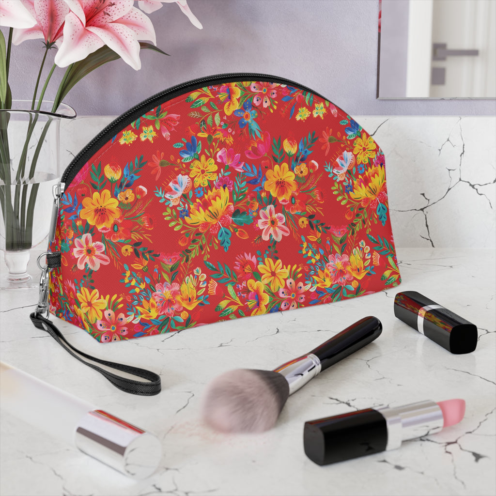 Bright Watercolor Flowers Makeup Bag - Fun & Functional Travel Accessory - Scarlet