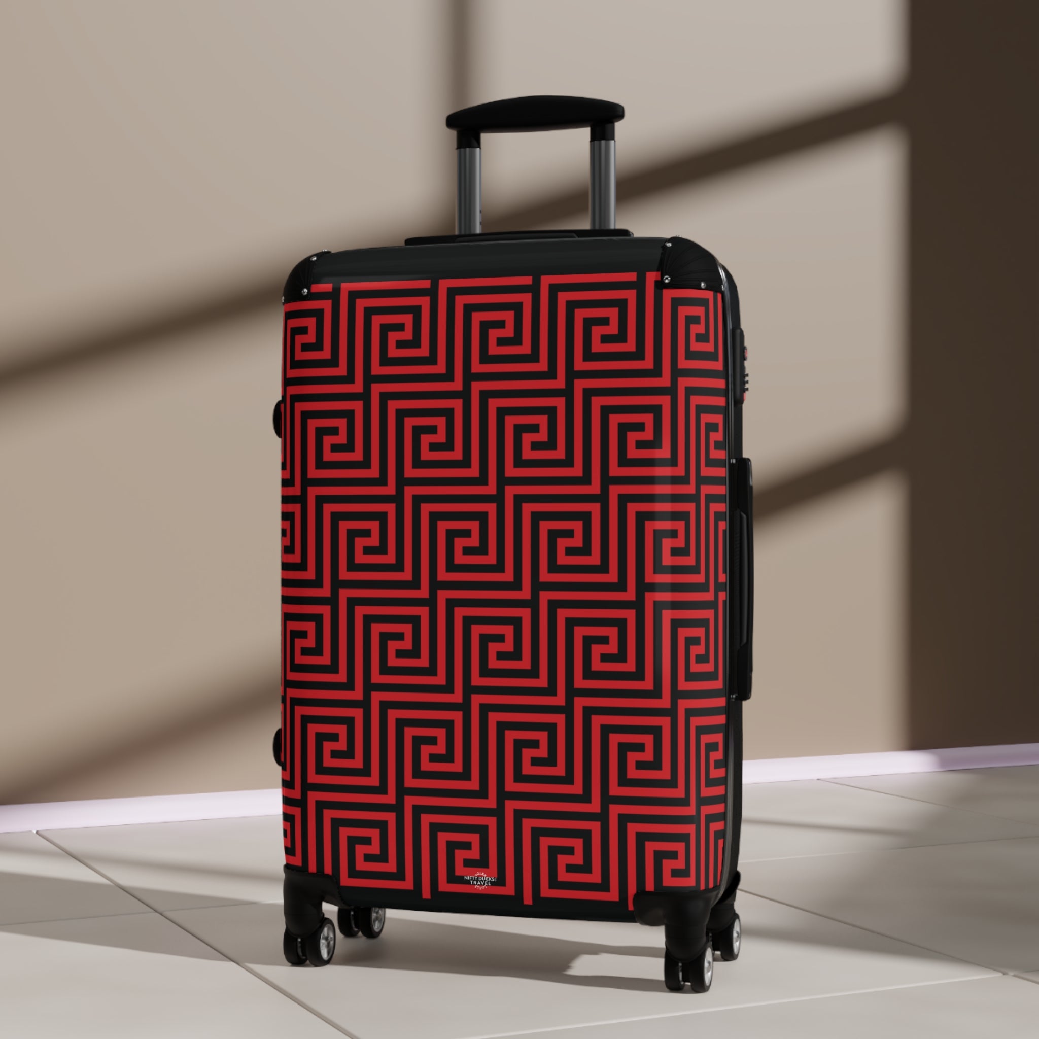 Greek Key - Red - Black - Suitcase - Stylish Luggage for Adventurers