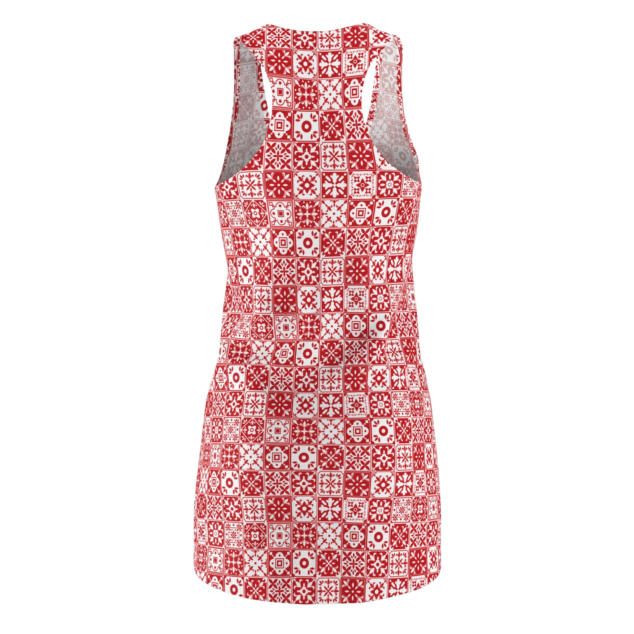 Mediterraneo Mosaic - Red - Small Print -  Racerback Dress for Summer Fun, Beach Wear, Vacation Style, Party Outfit, Ladies Sundress