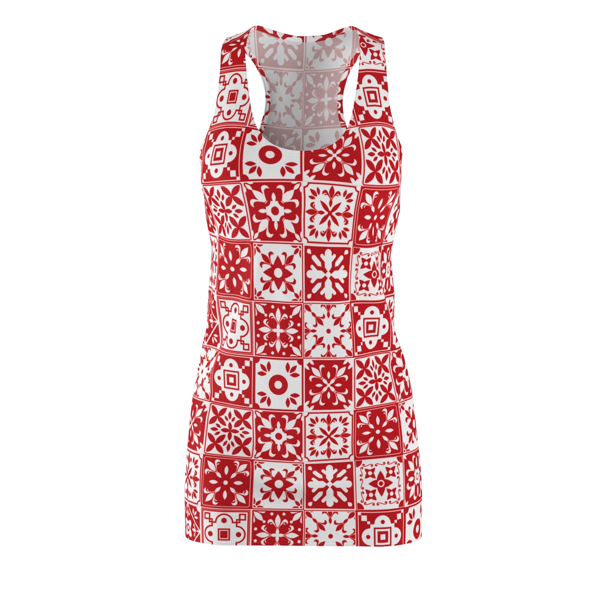 Mediterraneo Mosaic - Red - Big Print -  Racerback Dress for Summer Fun, Beach Wear, Vacation Style, Party Outfit, Ladies Sundress
