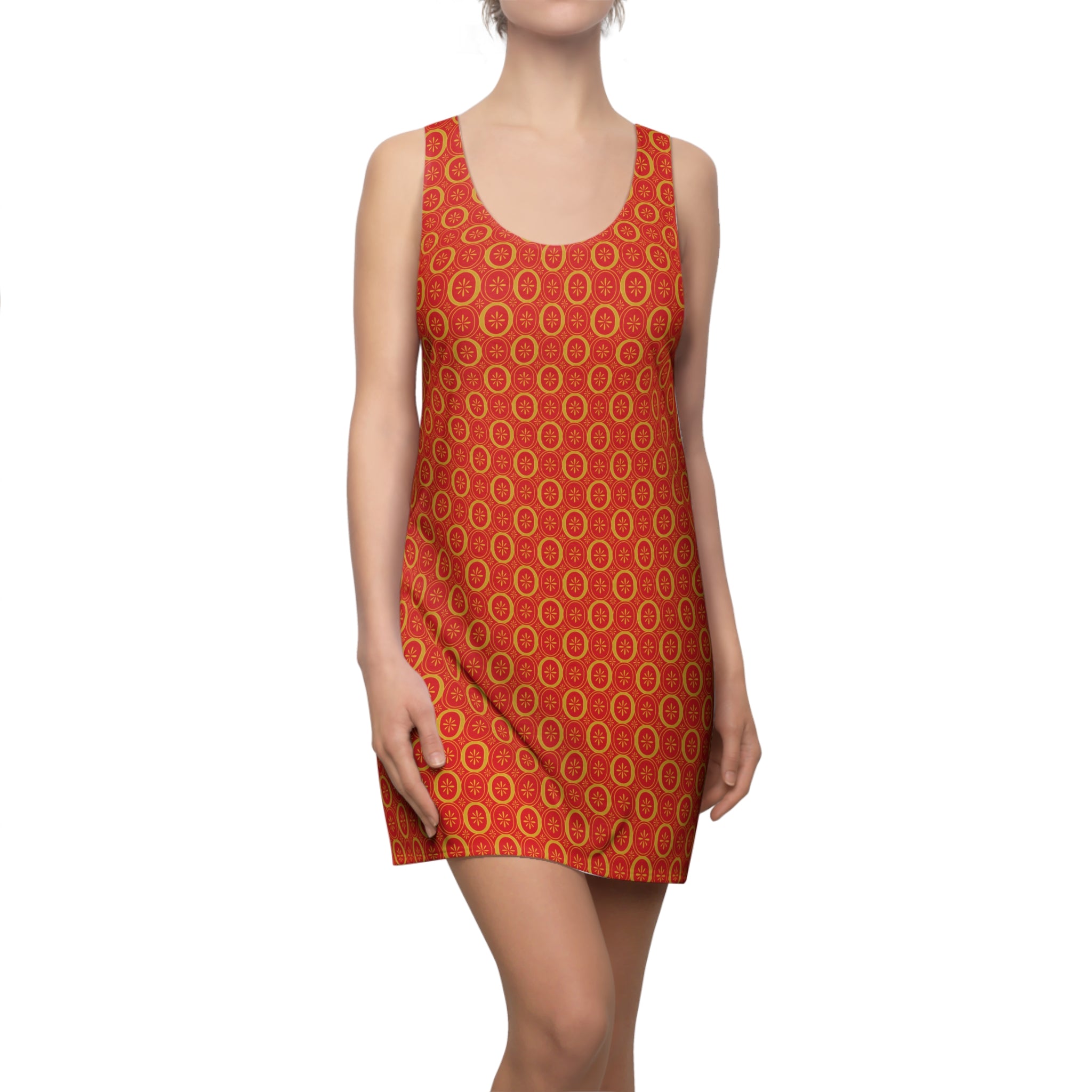 Solaris - Scarlet - Gold - Racerback Dress for Summer Fun, Beach Wear, Nifty Ducks Co. Solaris - Scarlet - Gold - Racerback Dress for Summer Fun, Beach Wear, Nifty Ducks Co.