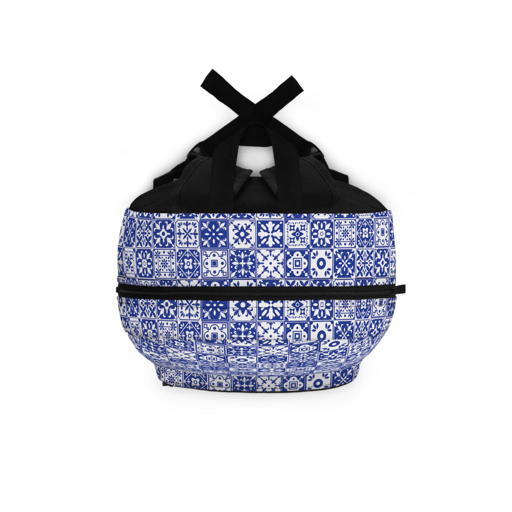 Mediterraneo Mosaic - Blue - Backpack - Travel Bag with Black Duck Design