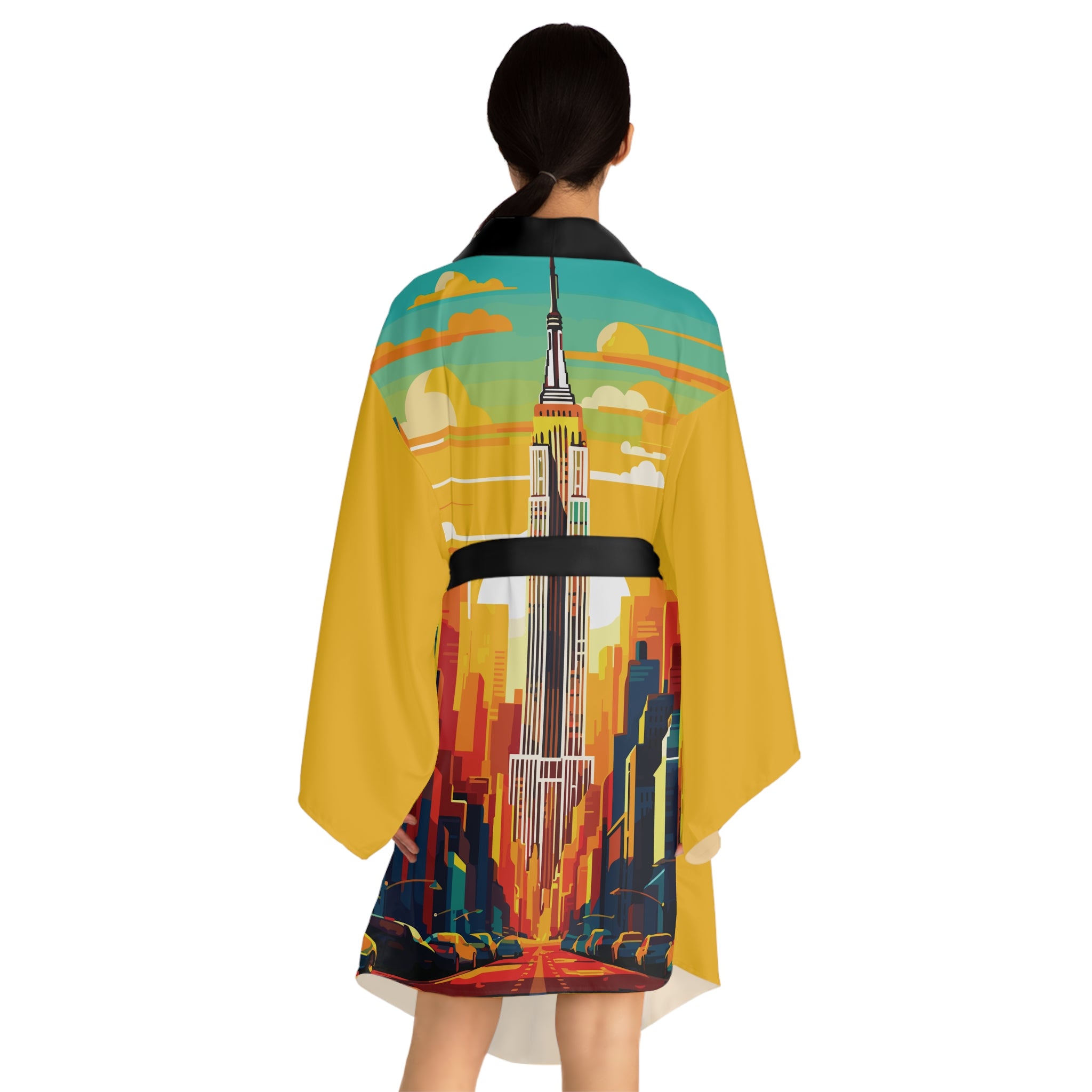 Cities and Landmarks - New York City - Long Sleeve Kimono Robe - Chic Loungewear, Spa Outfit, Gift for Her, Inner Peace, Home Comfort