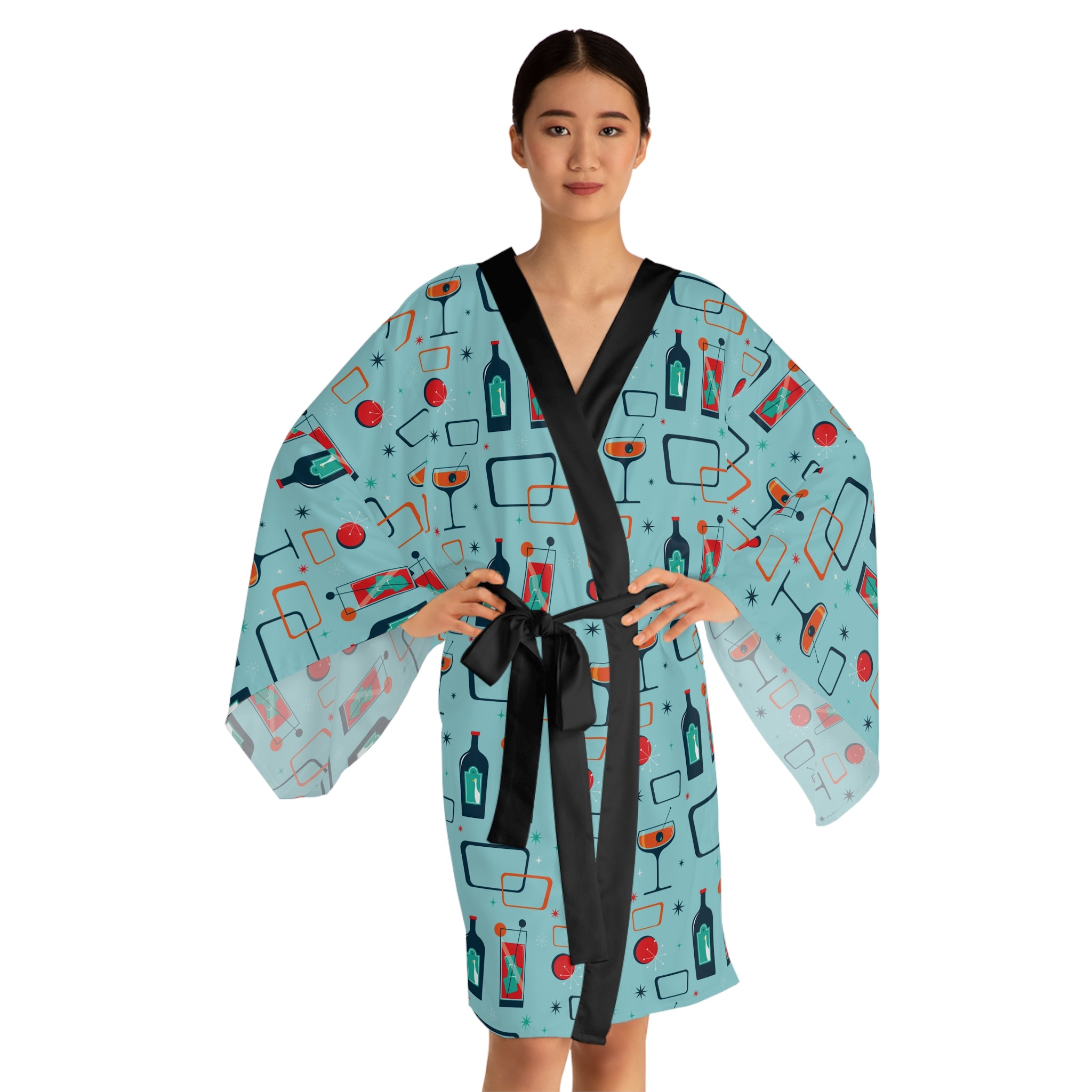 Cocktail Time - Electric Blue - Long Sleeve Kimono Robe - Chic Loungewear, Spa Outfit, Gift for Her, Inner Peace, Home Comfort