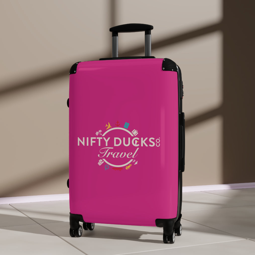 Nifty Ducks Travel Logo Suitcase - Stylish Luggage for Adventurers - Barbie Pink
