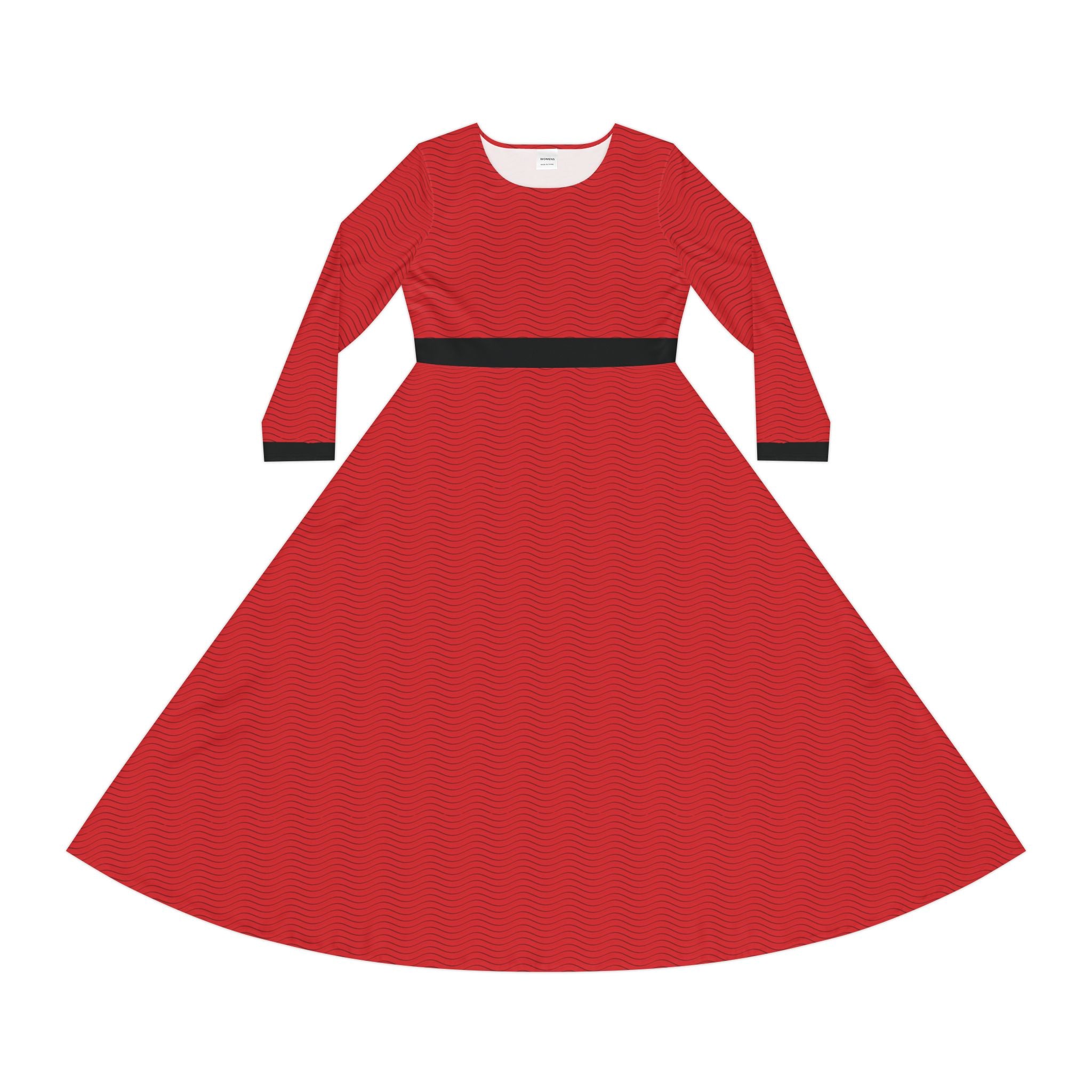 Elegant Women's Long Sleeve Dance Dress - Scarlet Waves - Scarlet