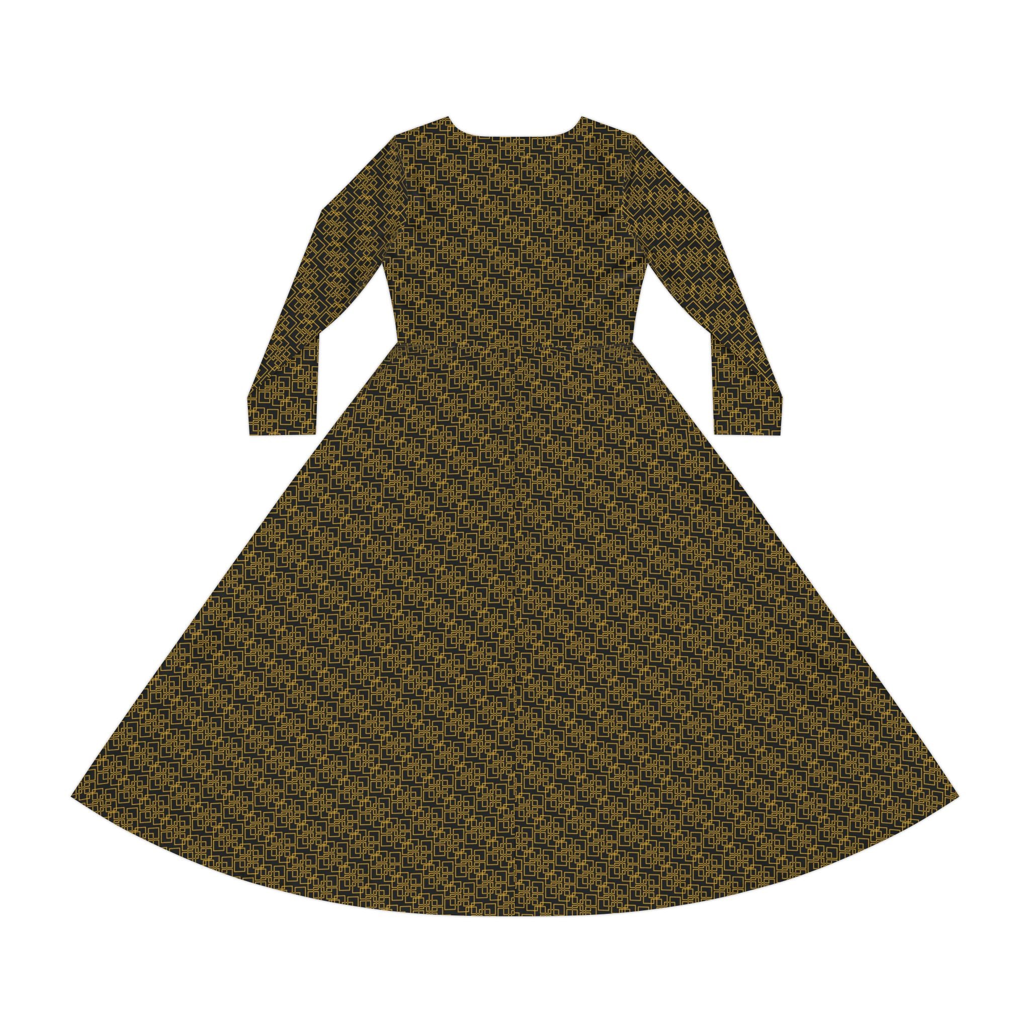 Linea Moda - Black - Gold - Elegant Women's Long Sleeve Dance Dress