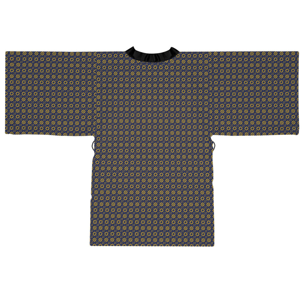 Florina - Small print - Long Sleeve Kimono Robe - Royal Blue - Gold - Chic Loungewear, Spa Outfit, Gift for Her, Inner Peace, Home Comfort