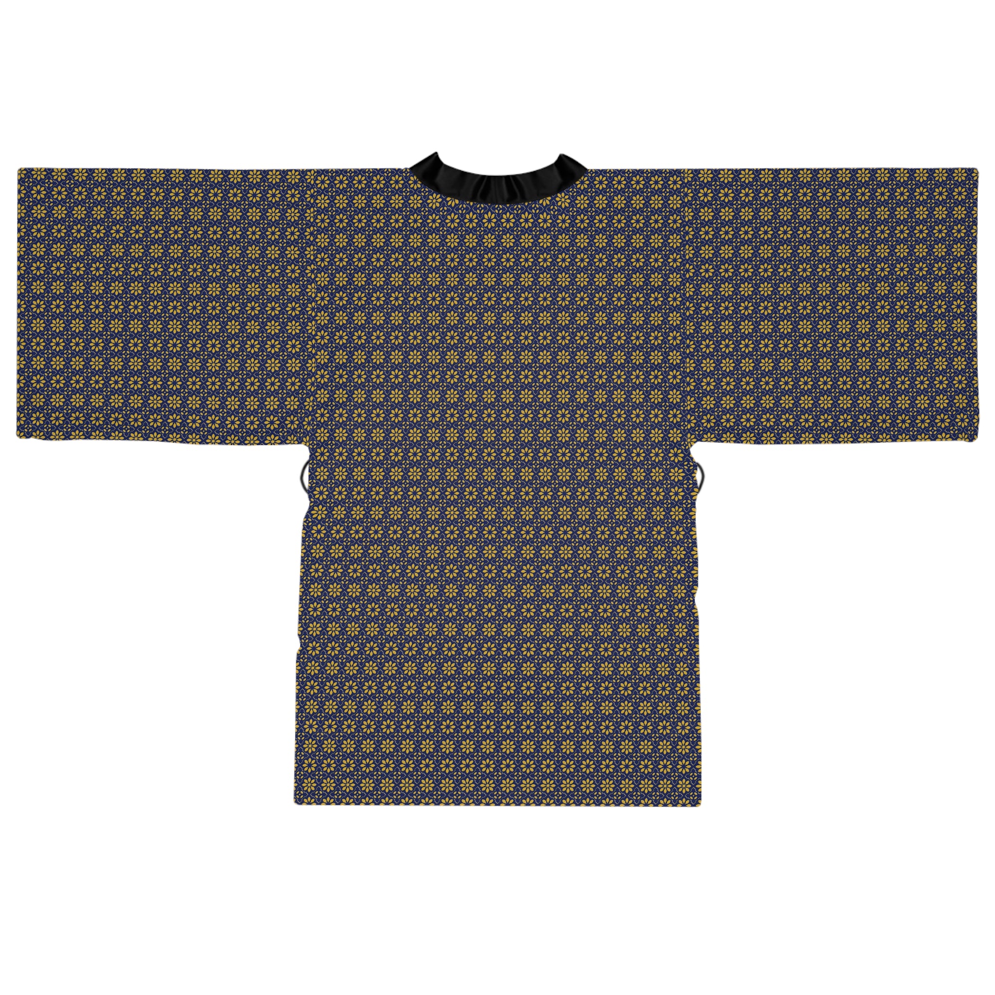 Florina - Small print - Long Sleeve Kimono Robe - Royal Blue - Gold - Chic Loungewear, Spa Outfit, Gift for Her, Inner Peace, Home Comfort