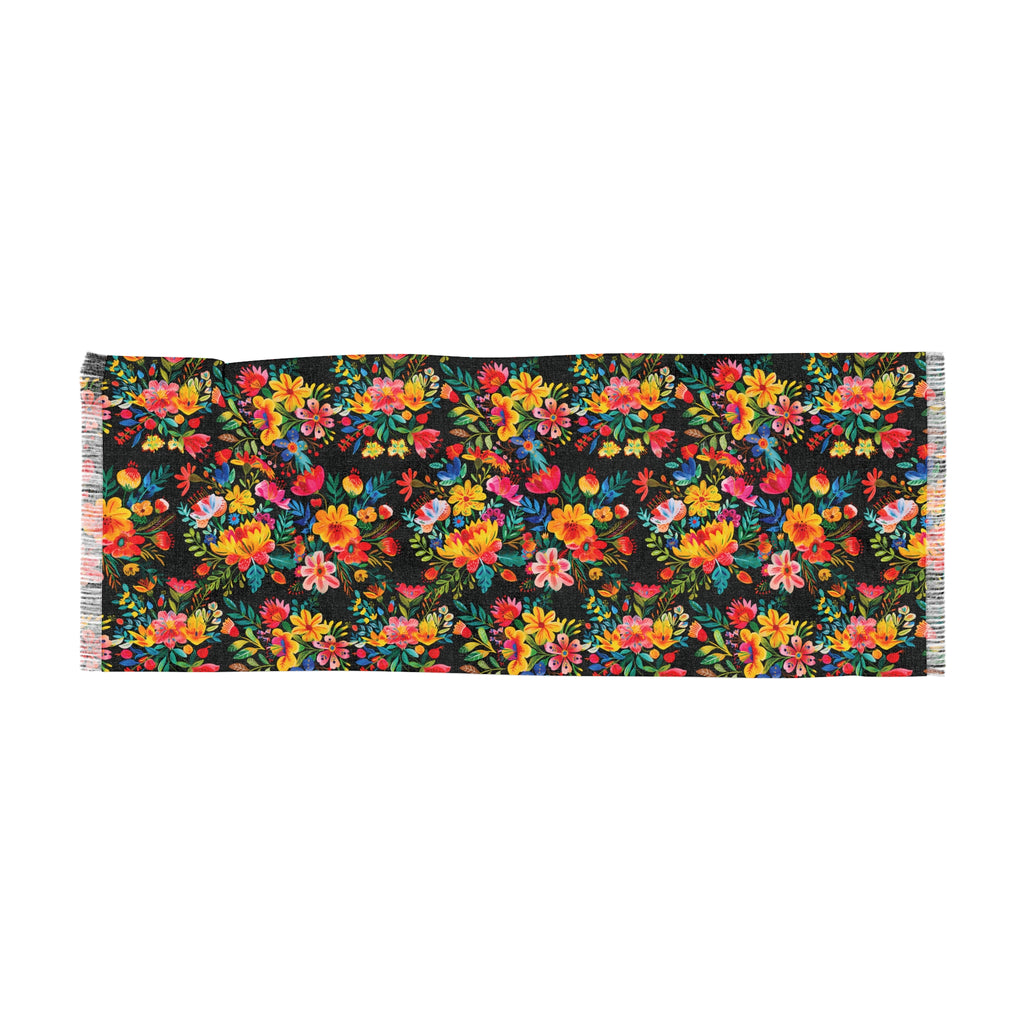 Bright Watercolor Flowers - BIG print - Black - Scarf - Lightweight Shawl, Perfect for Outdoor Events, Mothers Day Gift