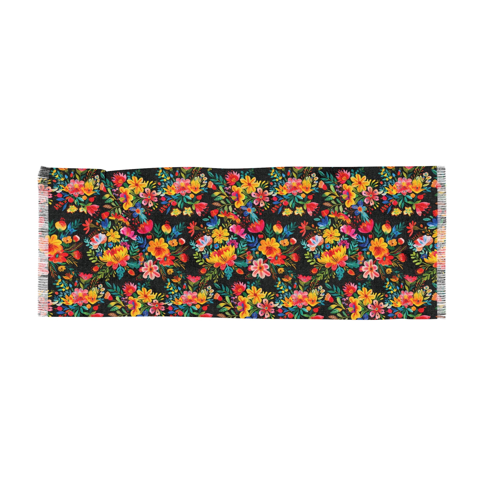 Bright Watercolor Flowers - BIG print - Black - Scarf - Lightweight Shawl, Perfect for Outdoor Events, Mothers Day Gift