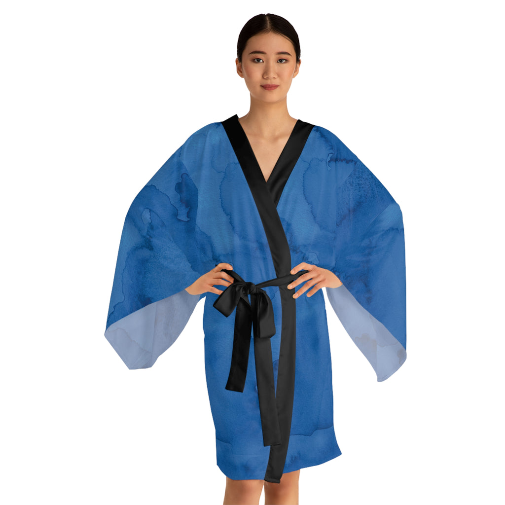Watercolor - Blue - Long Sleeve Kimono Robe - Chic Loungewear, Spa Outfit, Gift for Her, Inner Peace, Home Comfort