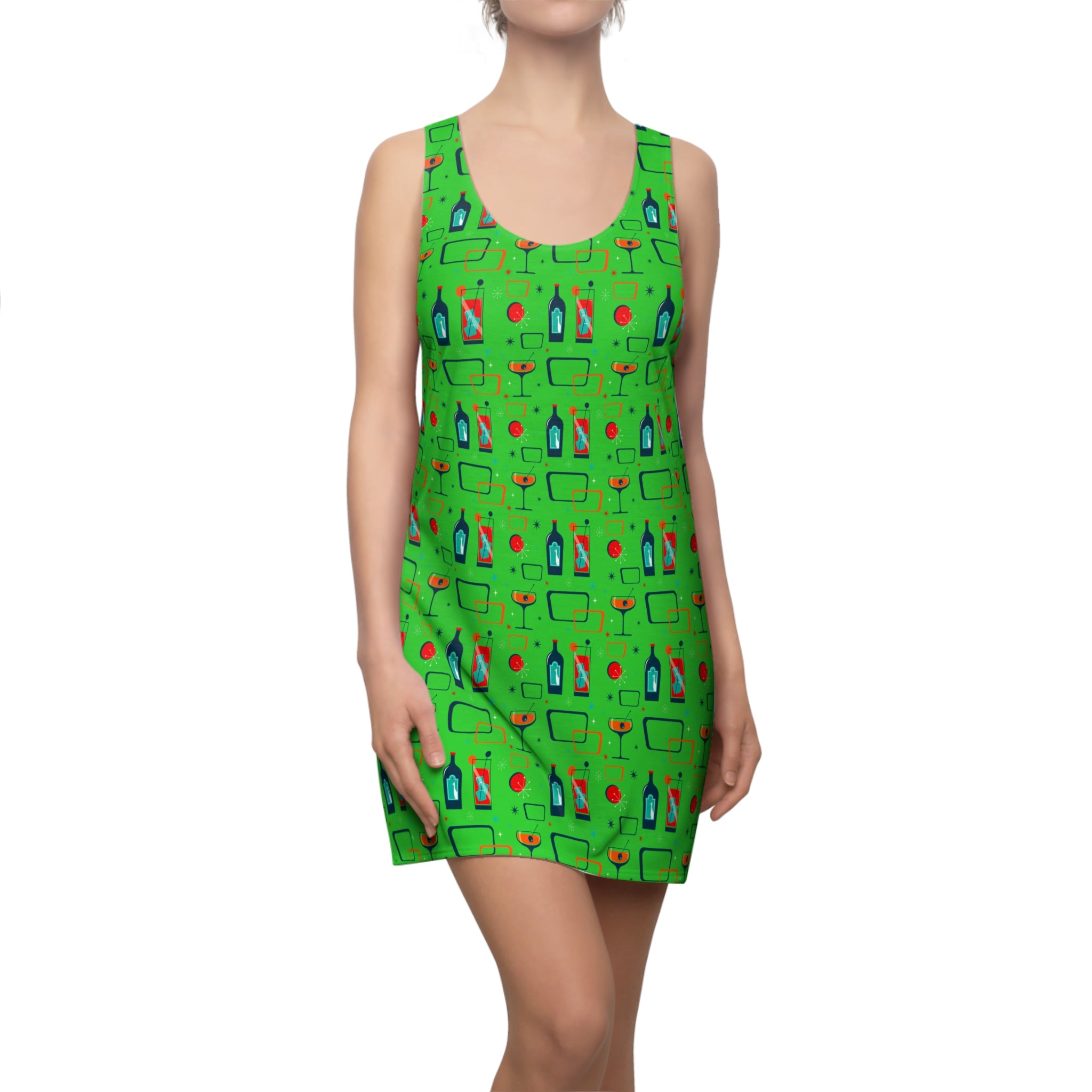 Cocktail Time - Lime Green - Racerback Dress for Summer Fun, Beach Wear, Vacation Style, Party Outfit, Ladies Sundress