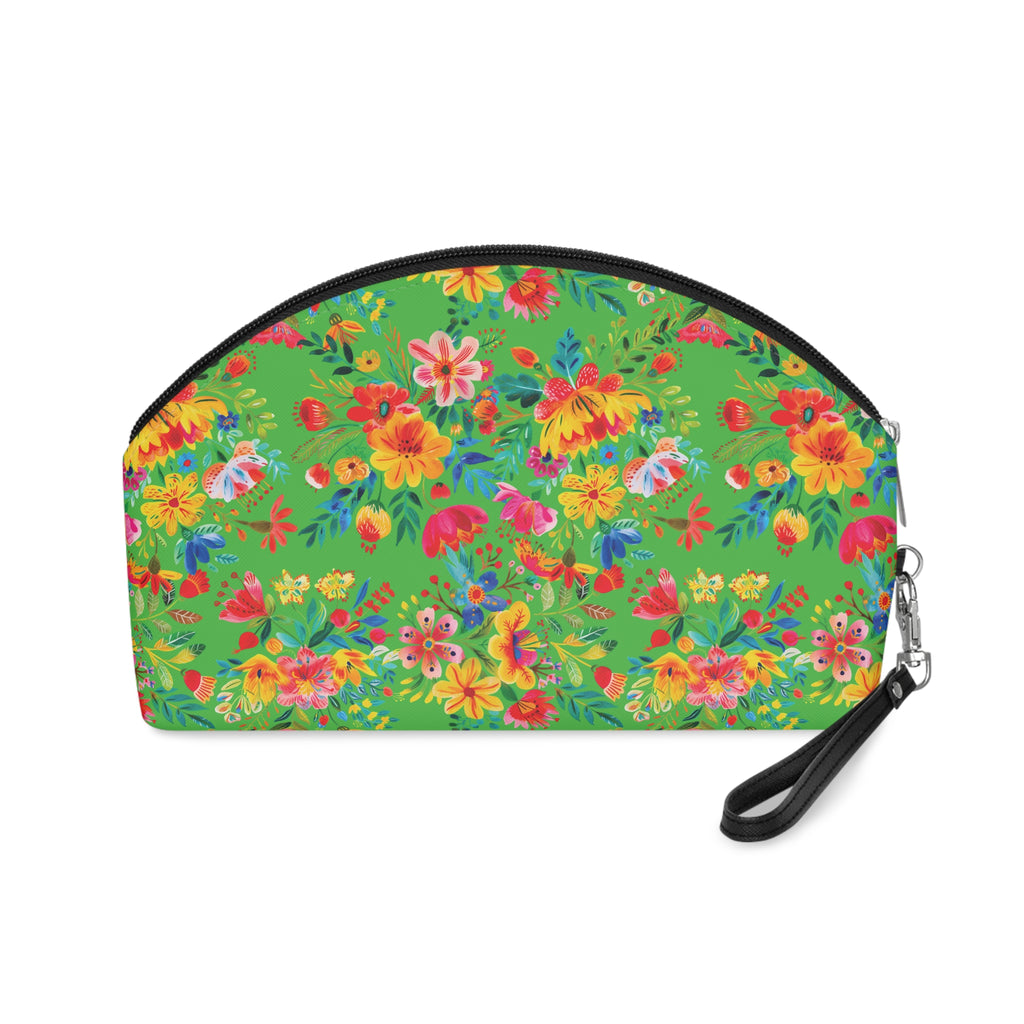 Bright Watercolor Flowers Makeup Bag - Fun & Functional Travel Accessory - Lime Green
