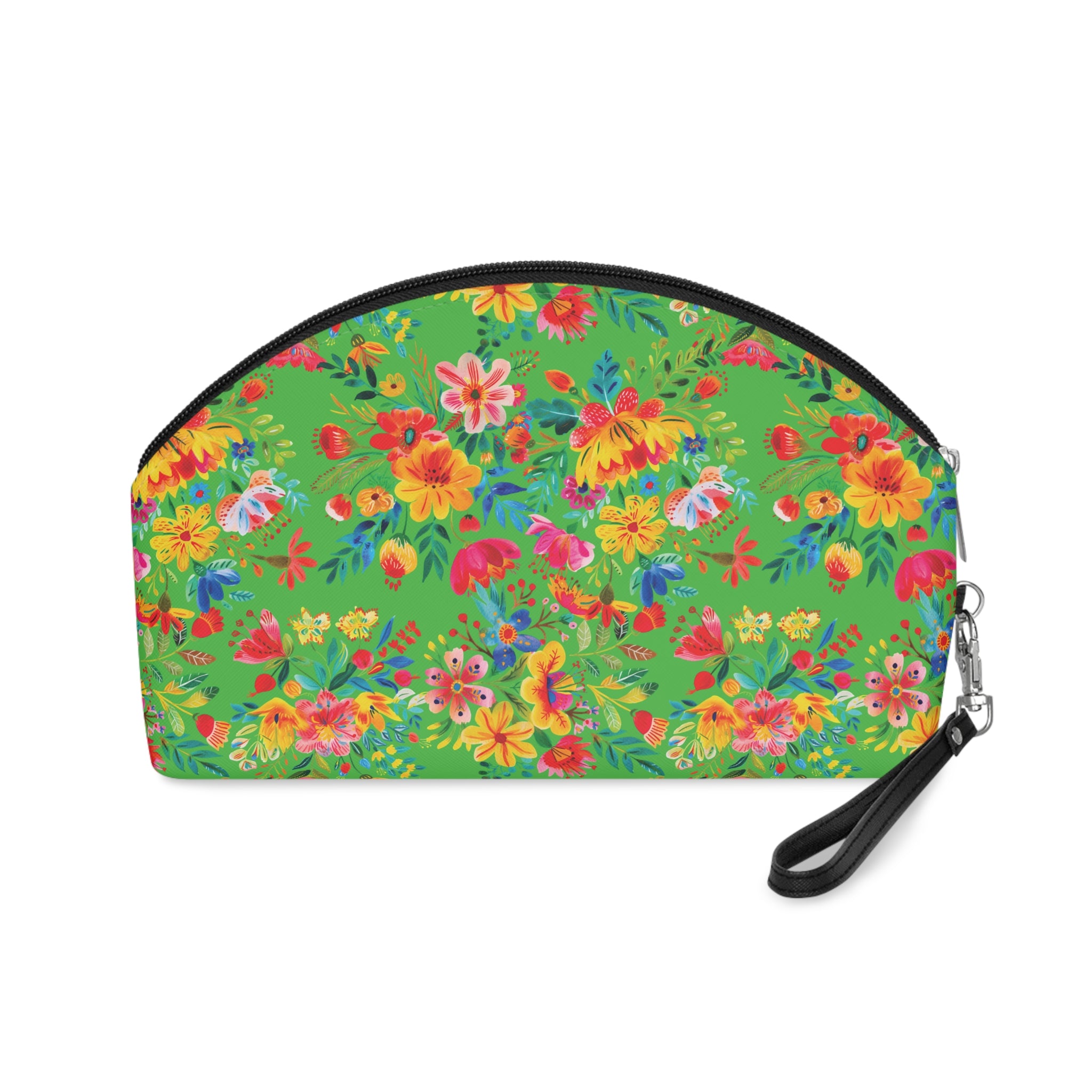 Bright Watercolor Flowers Makeup Bag - Fun & Functional Travel Accessory - Lime Green