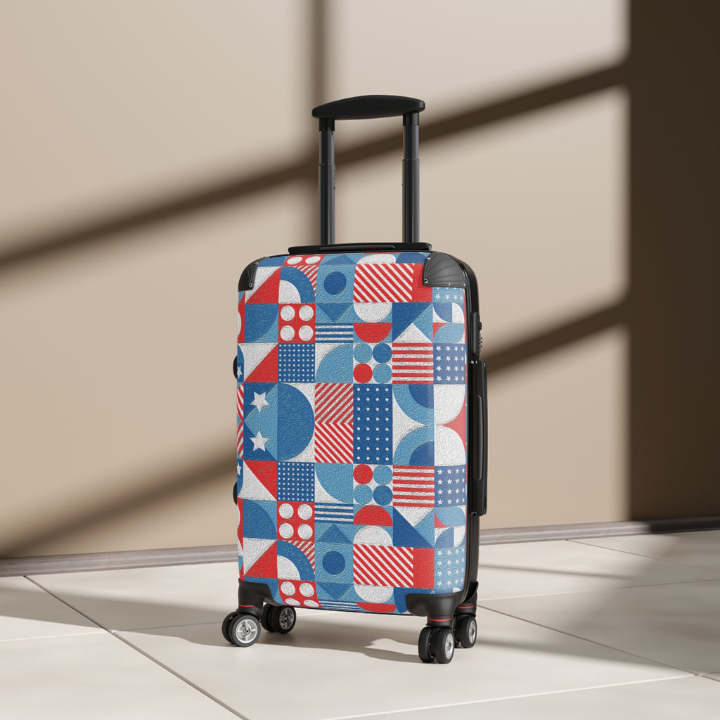 Red White and Blue Geometric Pattern - Stylish Luggage - Suitcase for Adventurers - Blue