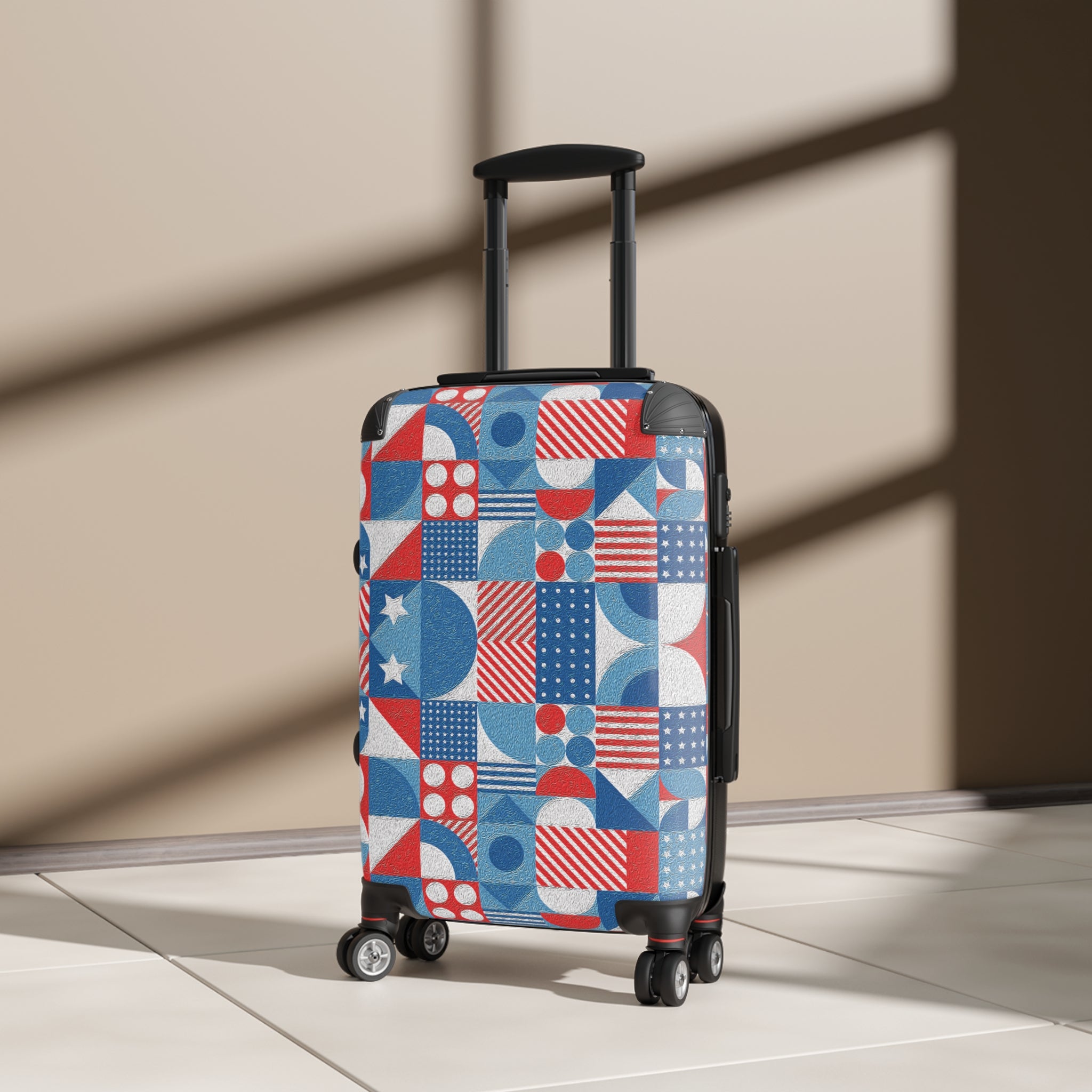 Red White and Blue Geometric Pattern - Stylish Luggage - Suitcase for Adventurers - Blue