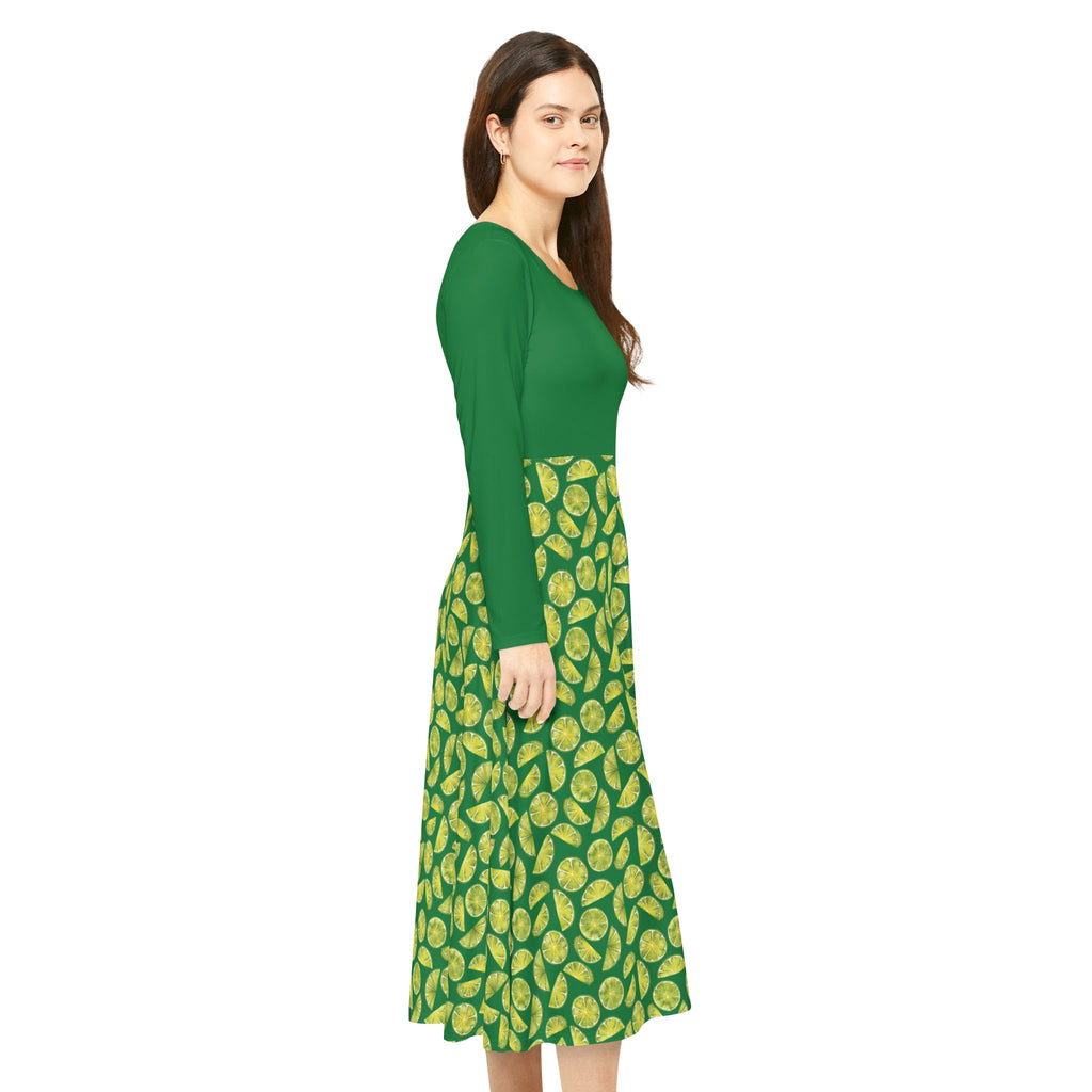 Zest Coast Vibes - Elegant Women's Long Sleeve Dance Dress - Green