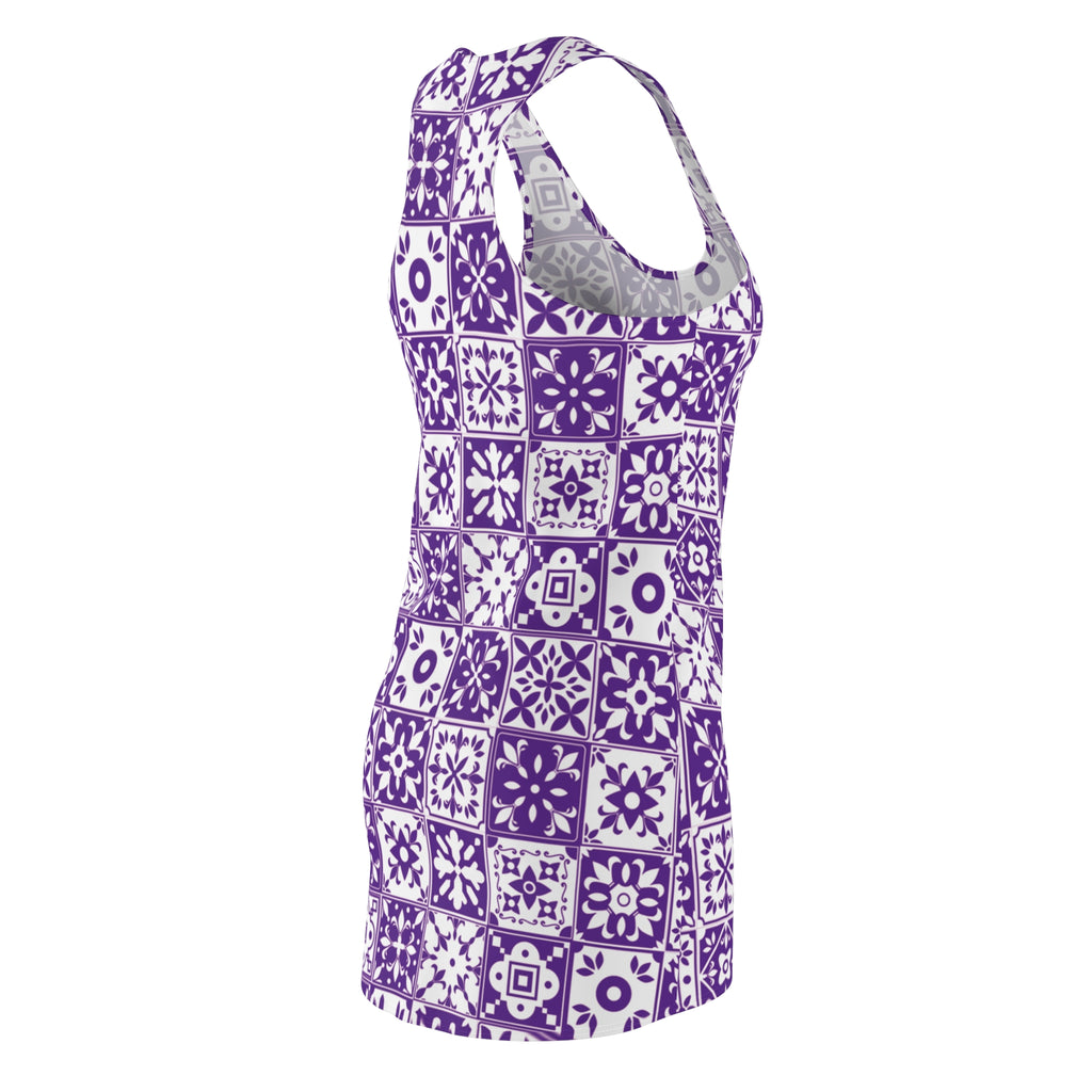 Mediterraneo Mosaic - Purple - Big Print -  Racerback Dress for Summer Fun, Beach Wear, Vacation Style, Party Outfit, Ladies Sundress